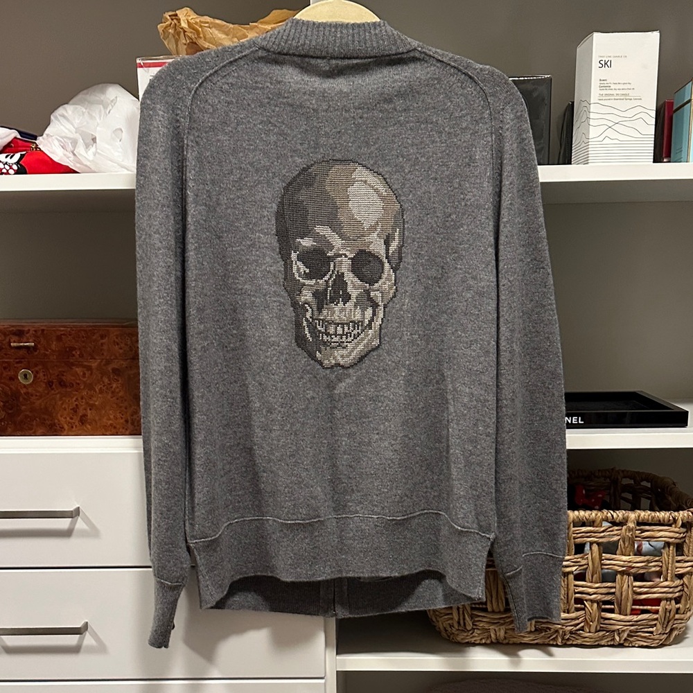 Skull Cashmere Charcoal Zip-Up Sweater Womens Size Large
